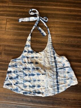 Tie-Dye Halter Crop Top - Blue and White